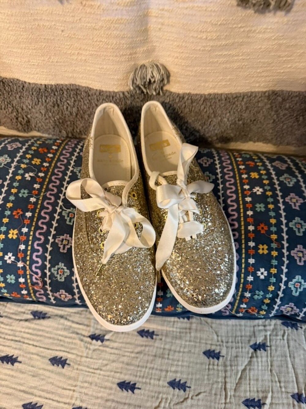 Keds x Kate Spade New York Champion Platinum Gold Glitter Sneakers Size 8